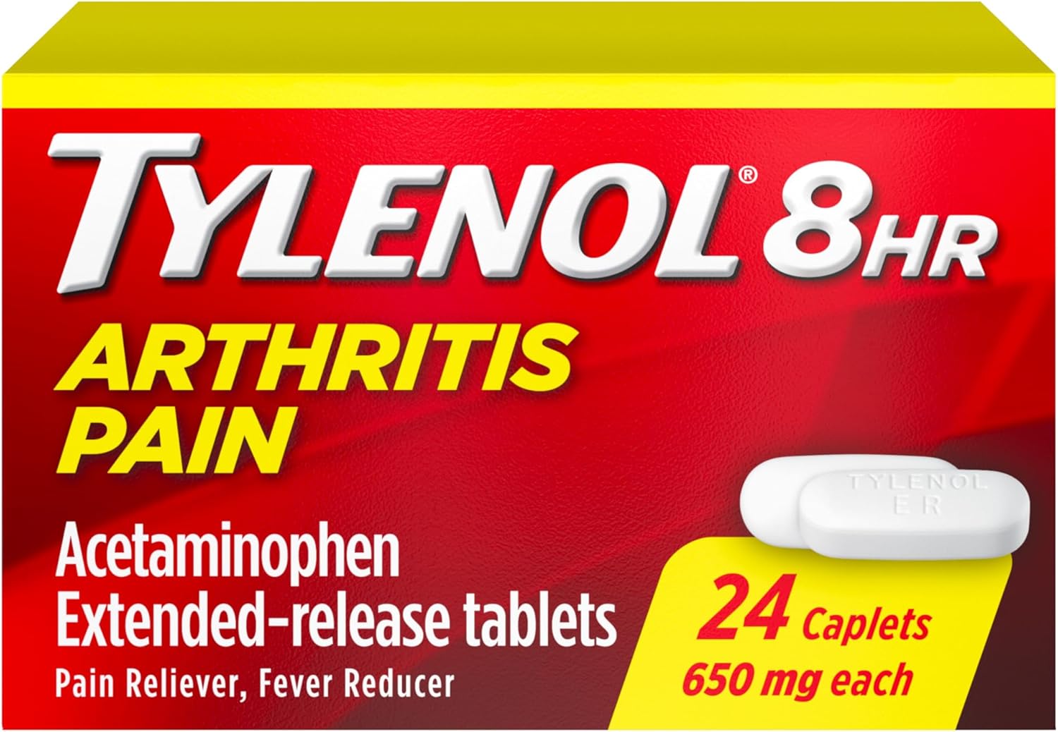 Tylenol 8 Hour Arthritis Pain Relief Extended-Release Tablets, 650 Mg Acetaminophen, Joint Pain Reliever & Fever Reducer Medicine, Oral Pain Reliever For Arthritis & Joint Pain, 24 Count