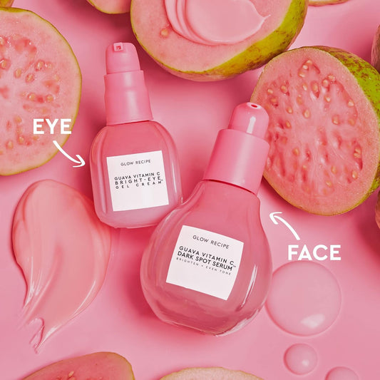 Glow Recipe Guava Brightening Korean Skincare Gift Set - Vitamin C Under Eye Cream Treatment + Hydrating Vitamin C Dark Spot Face Serum With Niacinamide & Peptides, Travel Size (2 Count)