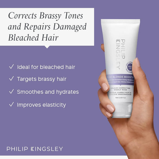 Philip Kingsley | Pure Blonde Booster Purple Mask | Colour Correcting Weekly Mask | For Blonde, Silver, Grey Platinum, Bleached, Brassy Hair | Toner For Orange Brassiness And Yellow Tones | 75Ml