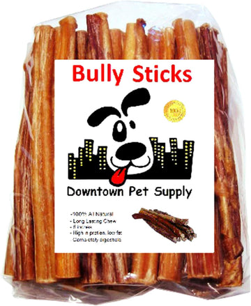 Downtown Pet Supply 6-inch Bully Sticks for Dogs, Pack of 30 - Single Ingredient, Nutrient-Rich and Odor Free Bully Sticks for Dogs - Rawhide Free Dog Chews Long Lasting and Non-Splintering