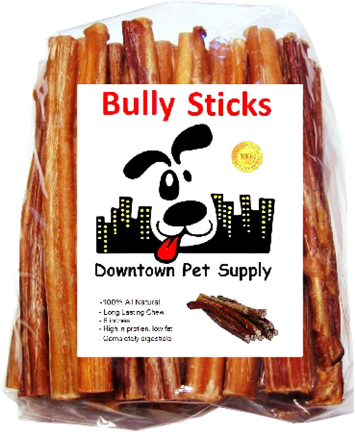 Downtown Pet Supply 6-inch Bully Sticks for Dogs, Pack of 48 - Single Ingredient, Nutrient-Rich and Odor Free Bully Sticks for Dogs - Rawhide Free Dog Chews Long Lasting and Non-Splintering