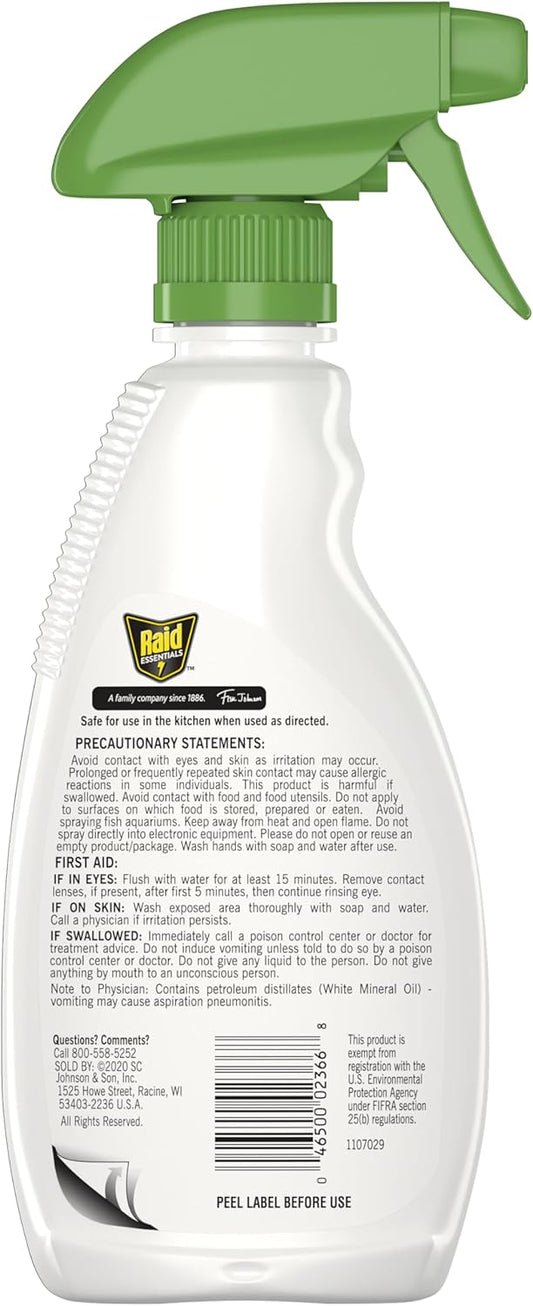 Raid Essentials Ant & Roach Killer Spray Bottle, Child & Pet Safe, Kills Insects Quickly, For Indoor Use, 12 Oz