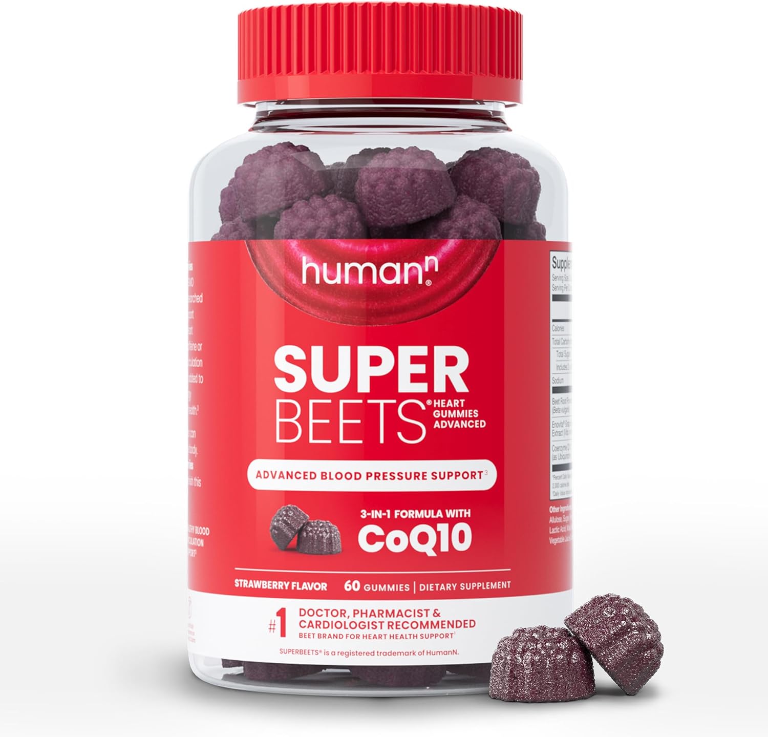 Humann Superbeets Heart Gummies Advanced - 100Mg Of Coq10 Plus Beetroot & Grape Seed Extract, 60 Count