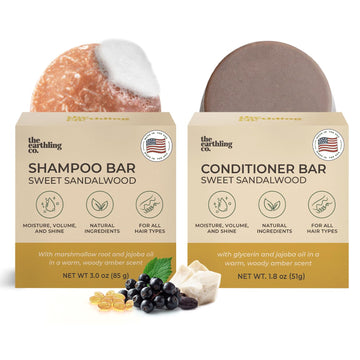 Shampoo & Conditioner Bar Set - Promote Growth, Strengthen & Volumize All Hair Types - Paraben & Sulfate Free formula with Natural Ingredients for Dry Hair (Sweet Sandalwood)