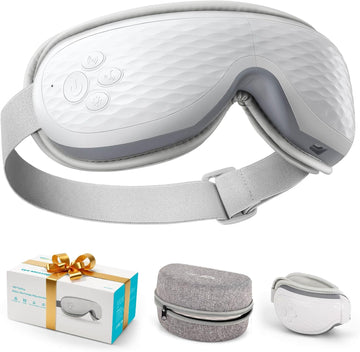 Alljoy Eye Massager With Heat, Compression, Bluetooth, Heated Eye Mask With Music, Relieve Fatigue, Improve Sleep, Reduce Stye Eyes, Fathers Day Birthday Gifts For Dad, Friends And Mom(White)