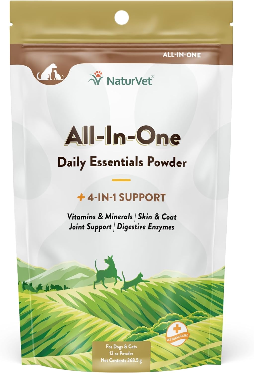 NaturVet All-in-One Dog Supplement - for Joint Support, Digestion, Skin, Coat Care – Dog Multivitamins with Minerals, Omega-3, 6, 9 – Wheat-Free Vitamins for Dogs – 13-Ounce Powder