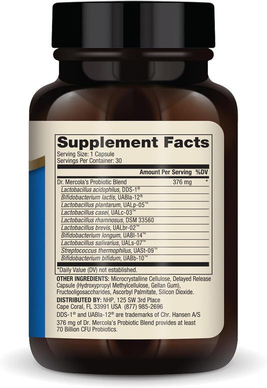 Dr. Mercola Complete Probiotics 70 Billion Cfu, 30 Servings (30 Capsules), Dietary Supplement, Supports Digestive Health, Non Gmo, Nsf Certified