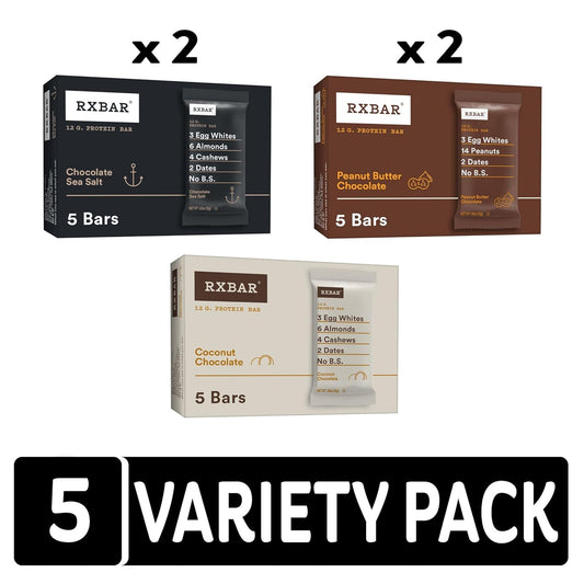 Rxbar Protein Bars, 12G Protein, Gluten Free Snacks, Chocolate Lovers Variety Pack (5 Boxes, 25 Bars)