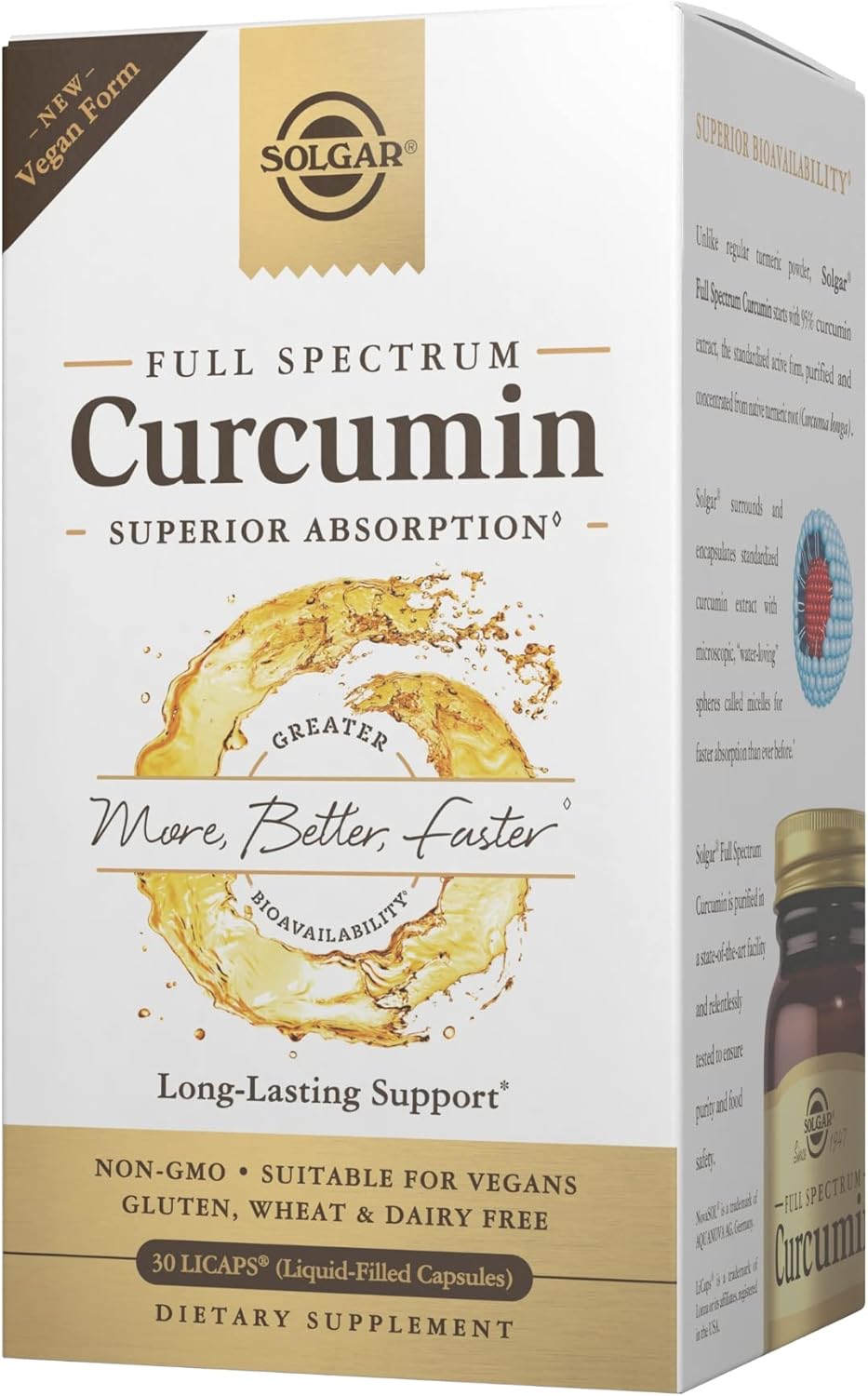 Solgar Full Spectrum Curcumin Liquid Extract Softgels - 30 Count - Faster Absorption - Brain, Joint & Immune Health - Non-Gmo, Gluten-Free, Dairy-Free, Soy-Free - 30 Servings
