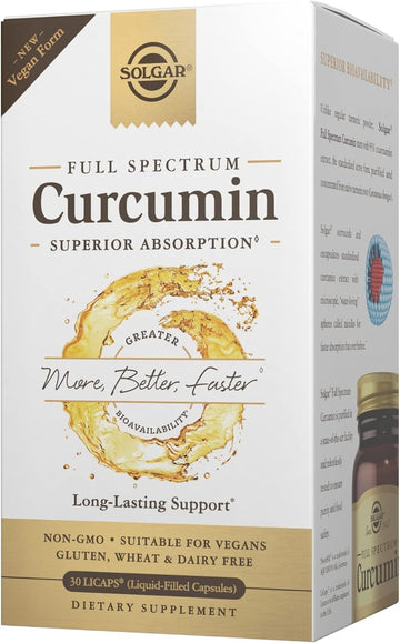 Solgar Full Spectrum Curcumin Liquid Extract Softgels - 30 Count - Faster Absorption - Brain, Joint & Immune Health - Non-Gmo, Gluten-Free, Dairy-Free, Soy-Free - 30 Servings