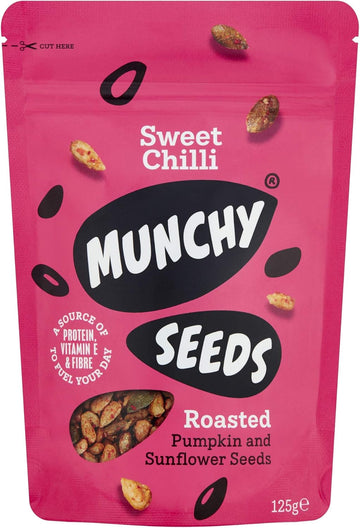 Munchy Seeds Sweet Chilli, Sunflower, Pumpkin, Wheat & Gluten-Free, Plant-Based Fibre & Vitamin E, To Eat Or Add To Salads Or Stir Fry, Vegan Protein Snack For Kids And Adults - 125G Sharing Pack