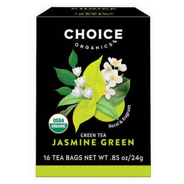 Choice Organics - Organic Jasmine Green Tea (6 Pack) - Green Tea Scented With Jasmine Blossoms - Fair Trade - Compostable - Contains Caffeine - 96 Organic Green Tea Bags