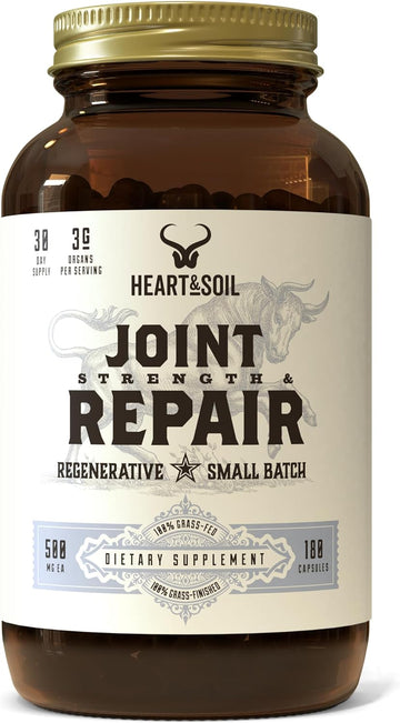 Heart & Soil Grass Fed Joint Support Supplement - Bovine Tracheal Cartilage Immune Support Capsules - Joint Health Supplement For Women, Men, & Seniors - Non Gmo Dietary Supplement - 180 Capsules
