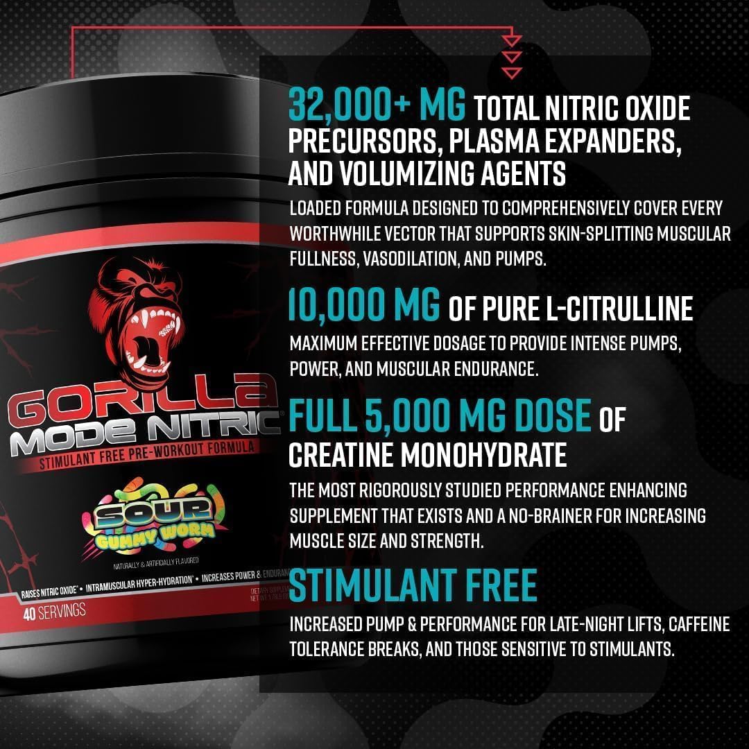 Gorilla Mind - Gorilla Mode Nitric Upgraded Stimulant Free Pre-Workout – Best Tasting And Most Effective Stimulant Free Pre-Workout/Massive Pumps · Vasodilation · Power / 768 Grams (Bombsicle) : Health & Household