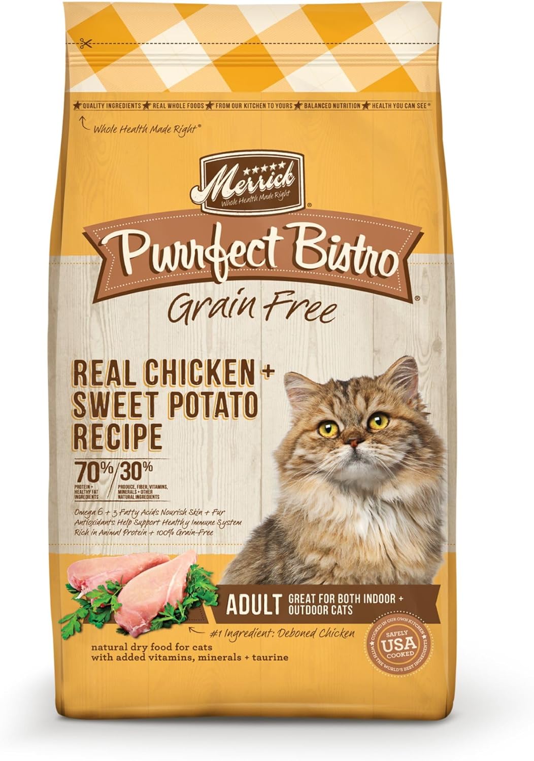 Merrick Purrfect Bistro Grain Free Natural Dry Cat Food For Adult Cats, Real Chicken And Sweet Potato Recipe - 7 Lb. Bag