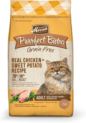 Merrick Purrfect Bistro Grain Free Natural Dry Cat Food For Adult Cats, Real Chicken And Sweet Potato Recipe - 7 Lb. Bag