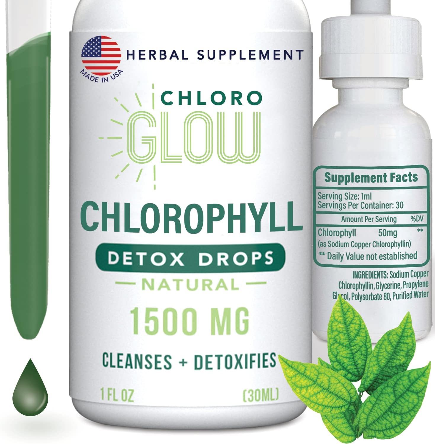 Chloroglow Liquid Chlorophyll Oxygen Drops 1500mg | Energy Supplement and Immune Support, Natural Detox, Altitude Sickness Prevention and Body Deodorizing Supplement 30ml