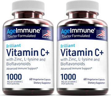 Vitamin C 1000Mg Complex With L-Lysine 500Mg, Zinc 12Mg, Bioflavonoids 300Mg. Doctor Formulated Magnesium Stearate Free Supplements For Healthy Immune System Support.(1)