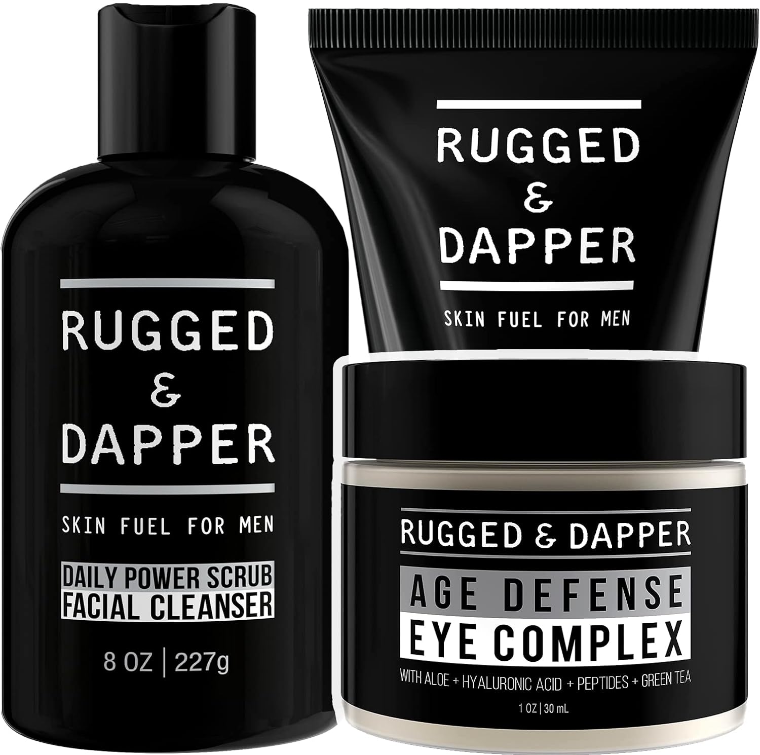 RUGGED & DAPPER - Daily Power Scrub Facial Cleanser, Age + Damage Defense Face Moisturizer and Age Defense Eye Complex