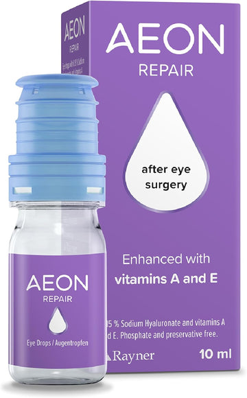 Rayner Aeon Repair - Eye Drops For Moderate To Severe Dry Eye & After Surgery Discomfort - With Vitamin A & E, Contact Lens Friendly, 10Ml