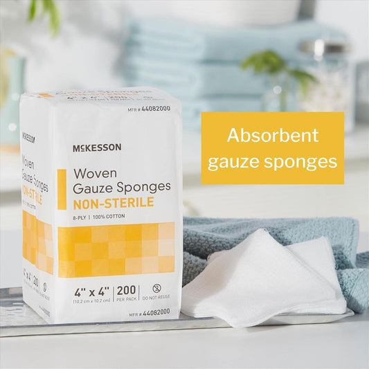 Mckesson Woven Gauze Sponges, Non-Sterile, 8-Ply, 100% Cotton, 4 In X 4 In, 200 Per Pack, 20 Packs, 4000 Total