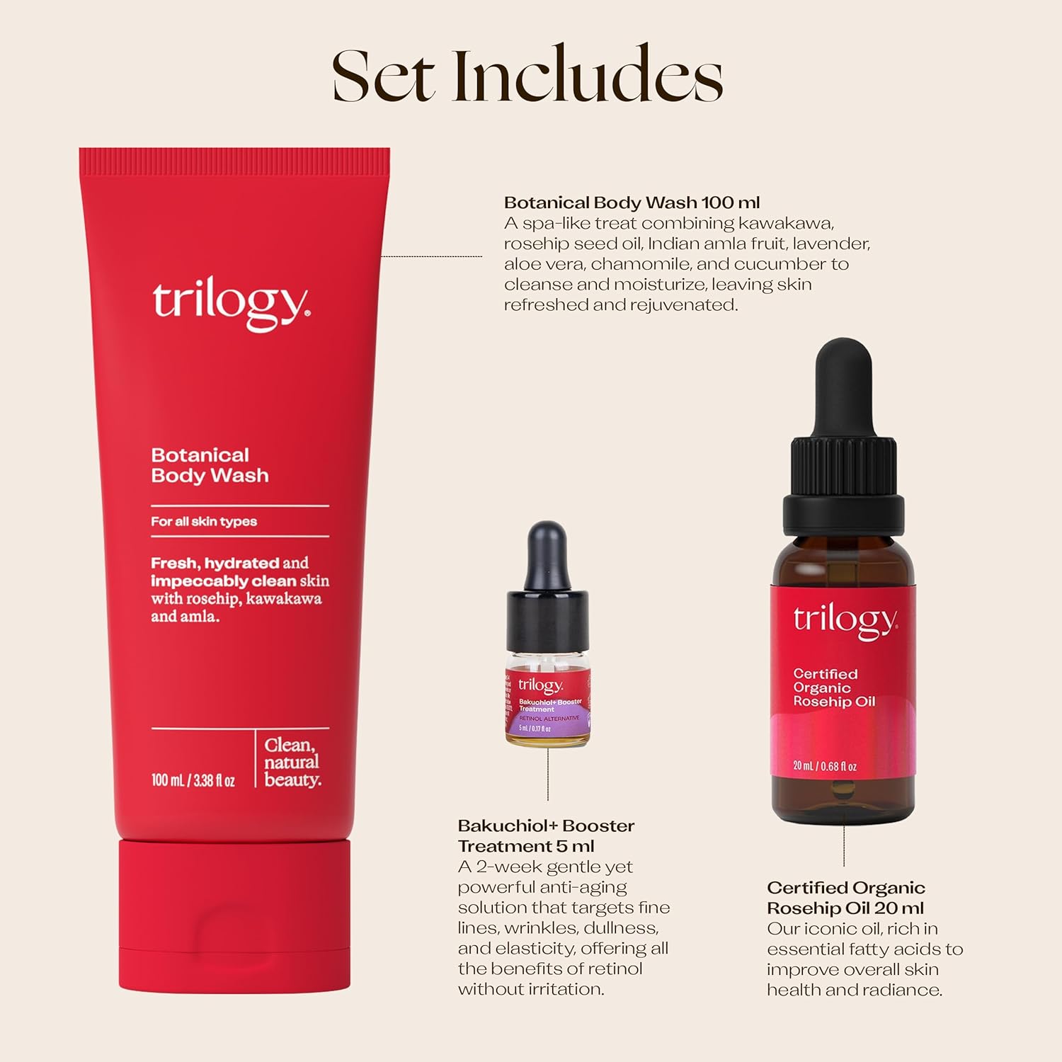 Trilogy Mama To Be Gift Set, With Botanical Body Wash, Bakuchiol+ Booster Treatment, Certified Organic Rosehip Oil : Beauty & Personal Care