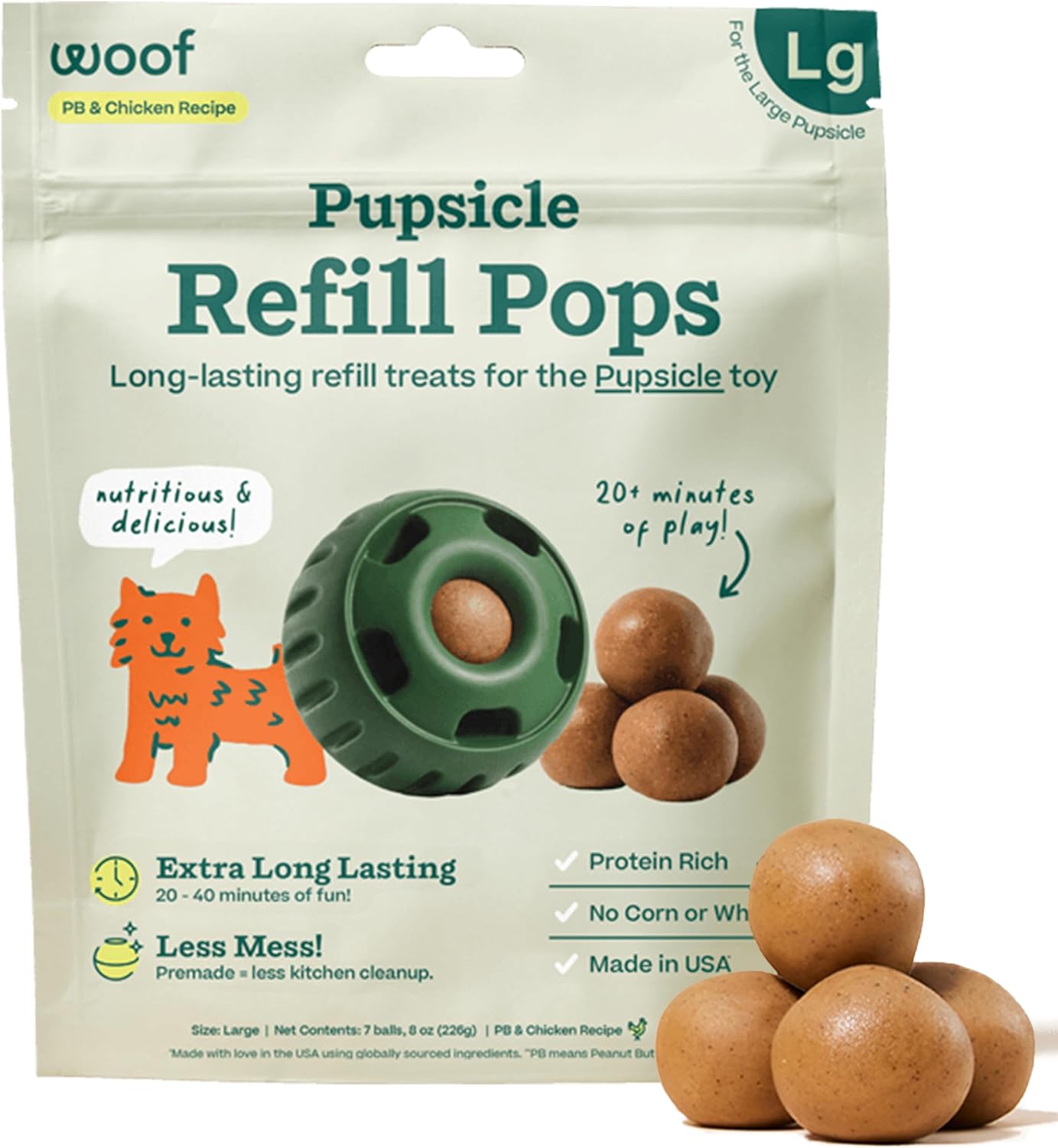 Woof Pupsicle Refill Pops, Delicious Long Lasting Dog Treats, Refills For The Pupsicle, Pre-Made Dog Treats For Dogs, Natural Ingredients, Low-Mess Chicken Pet Treats - Large Pops - 7 Count