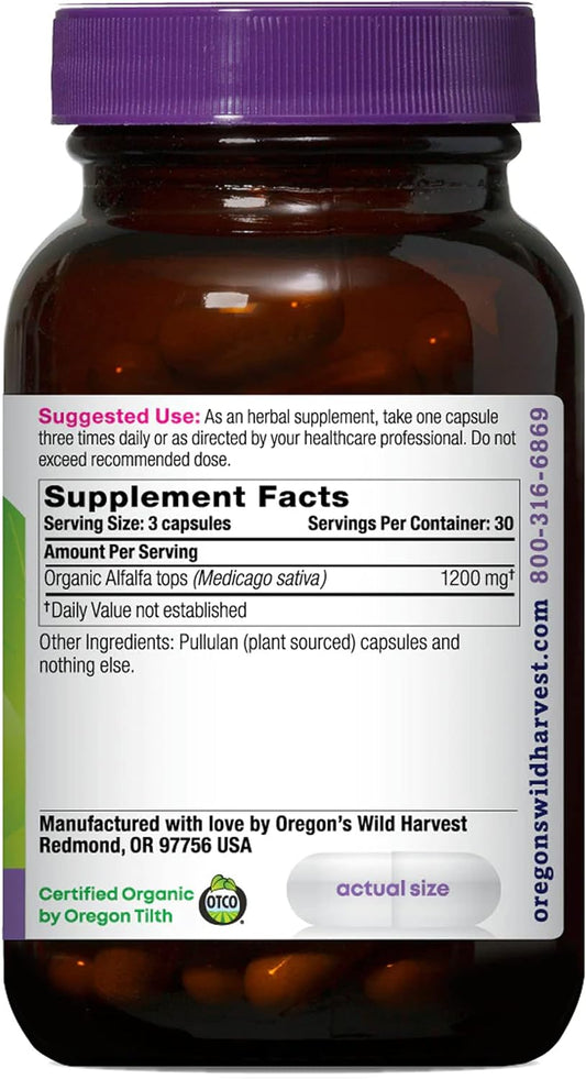 Oregon's Wild Harvest Non-GMO Alfalfa Capsules Organic Herbal Supplements, 90 Count