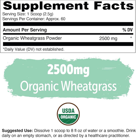 Yuve Usda Organic Wheatgrass Powder - Grown In Usa - Raw, Non-Gmo, Lab Tested - 100% Whole Leaf - Superfood Rich In Vitamins, Antioxidants & Minerals - Gluten-Free - 2 Months Supply - 5.29Oz