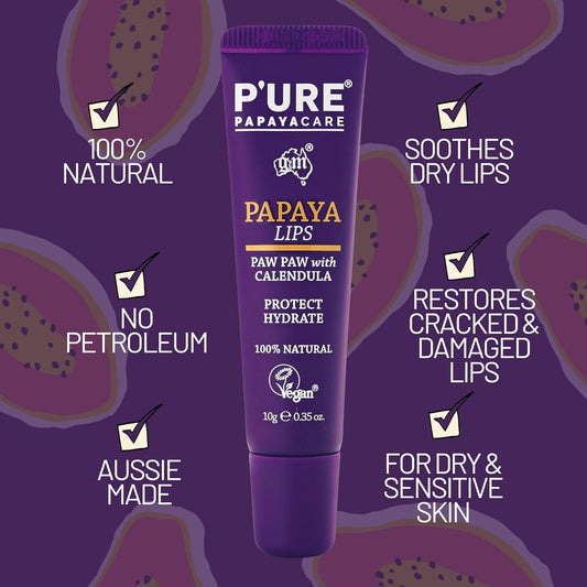Paw Paw Lip Balm - P'Ure Papaya Care Organic Hydrating Lip Balm Best Dry Lip Treatment