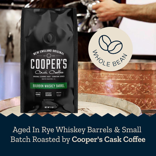 Bourbon Whiskey Barrel Aged Coffee - Whole Bean, Single Origin Grade 1 Colombian Aged In Kentucky Bourbon Whiskey Barrels - 5Lb Bags