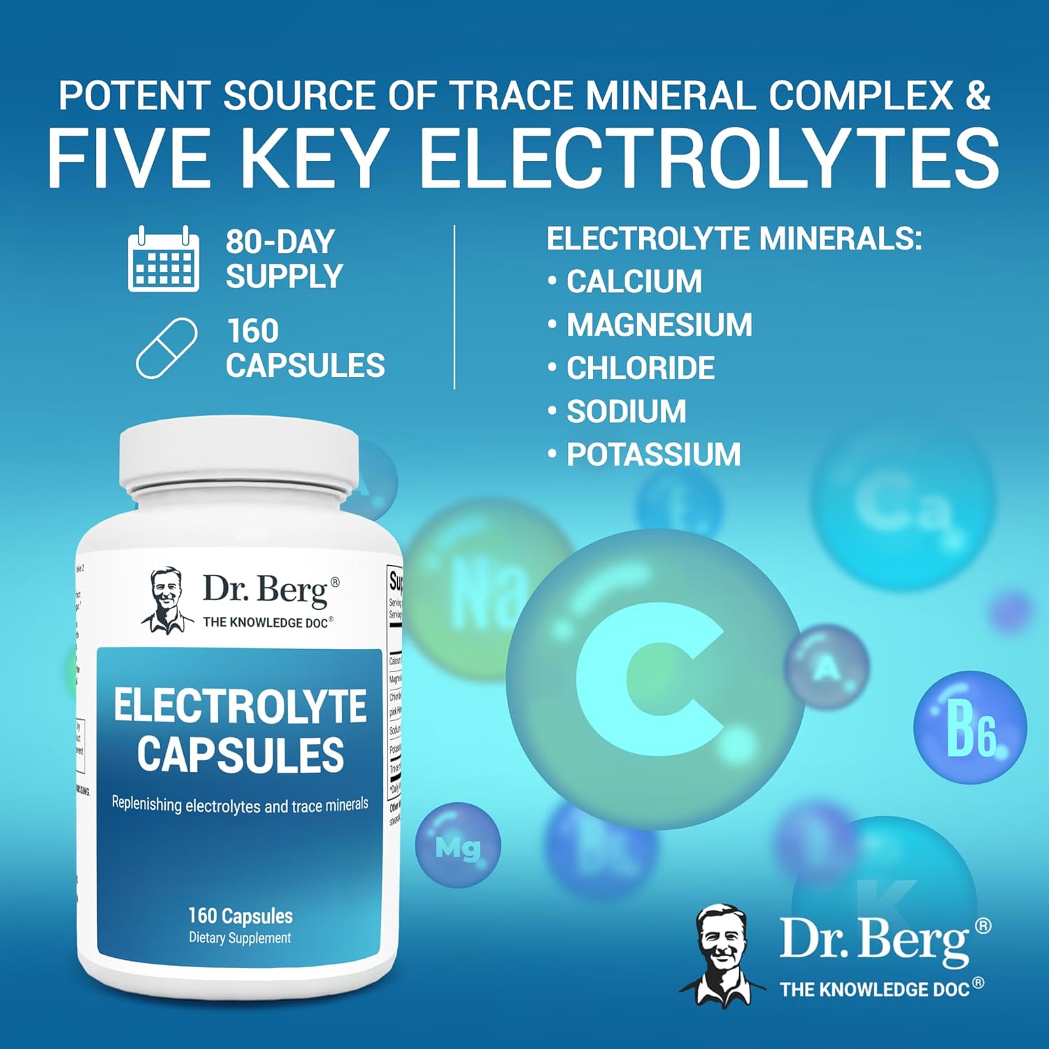 Dr. Berg Electrolyte Capsules - Electrolyte Supplements for Supporting Energy, Endurance, and Hydration - Sugar Free, No Maltodextrin, Keto Friendly - 160 Caps : Health & Household