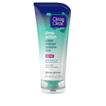 Clean & Clear Deep Action Cream Facial Cleanser For Sensitive Skin, Gentle Daily Face Wash With Oil-Free, 6.5 Oz