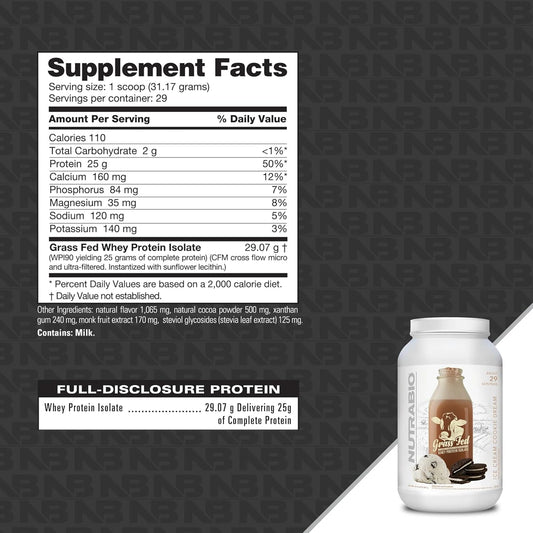 Nutrabio Grass Fed Whey Isolate Protein Powder - 25G Of Protein Per Scoop - Sugar Free Natural Lean Muscle Protein Supplement - Vanilla Bean- 2 Pounds, 29 Servings
