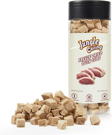 Jungle Calling Freeze Dried Dog And Cat Treats - High Protein, Low Fat, Made With A Single Ingredient - Perfect For Training And Snacking, 2.8 Oz (Duck Cube)