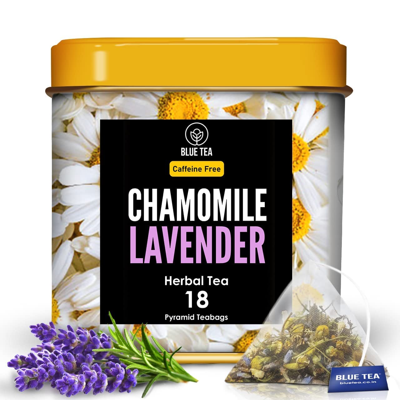 Blue Tea - Chamomile Tea - Lavender - 18 Count - Plant-Based Tea Bag | Calming Blend | Herbal Tea - Caffeine Free - Flower Based - Calming Tea - Non-Bitter- Natural Ingredients | Tin Container