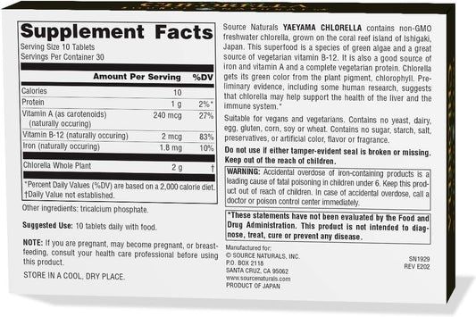 Source Naturals Yaeyama Chlorella Box 200 mg Freshwater Green Superfood, Plant-Based B12-300 Tablets : Health & Household