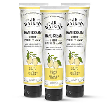 J.R. Watkins Natural Moisturizing Hand Cream, Hydrating Hand Moisturizer With Shea Butter, Cocoa Butter, And Avocado Oil, Usa Made And Cruelty Free, 3.3Oz, Lemon Cream, 3 Pack