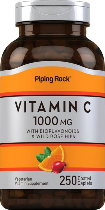 Piping Rock Vitamin C 1000mg | 250 Caplets | with Bioflavonoids & Rose Hips | Vegetarian, Non-GMO, Gluten Free Supplement