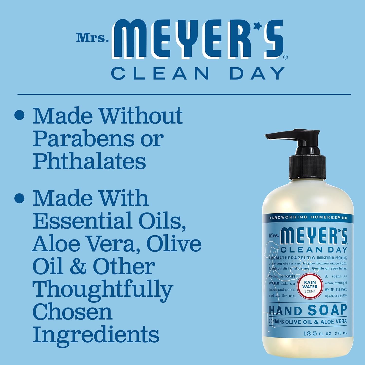 MRS. MEYER'S CLEAN DAY Hand Soap, Made with Essential Oils, Biodegradable Formula, Rain Water, 12.5 fl. oz : Beauty & Personal Care