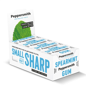 Peppersmith - Spearmint Gum - Xylitol Gum - Sugar Free Gum - 100% Plant Based Xylitol - Breath Freshener - Benefits Oral Health - Pocket Pack - 12x15g