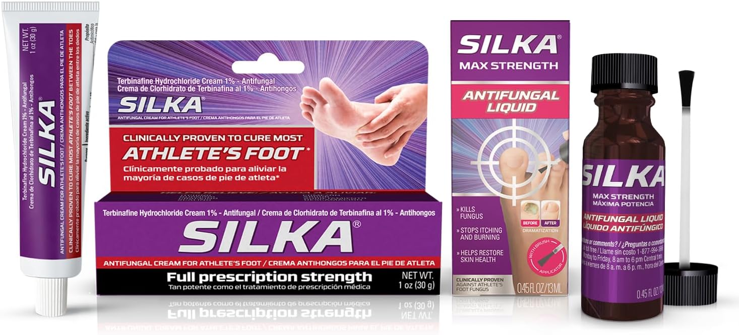 Silka Max Strength Antifungal Liquid & Cream Set - Powerful Relief For Toenail Fungus, Athlete'S Foot, And Ringworm, Itch And Burn Relief