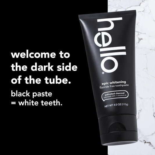 Hello Activated Charcoal Epic Whitening Fluoride Free Toothpaste, Fresh Mint + Coconut Oil, Vegan & Sls Free