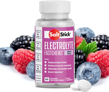 Saltstick Electrolyte Fastchews - Mixed Berry Chewable Electrolyte Tablets - Salt Tablets For Runners, Electrolyte Chews For Hydration - 60 Count