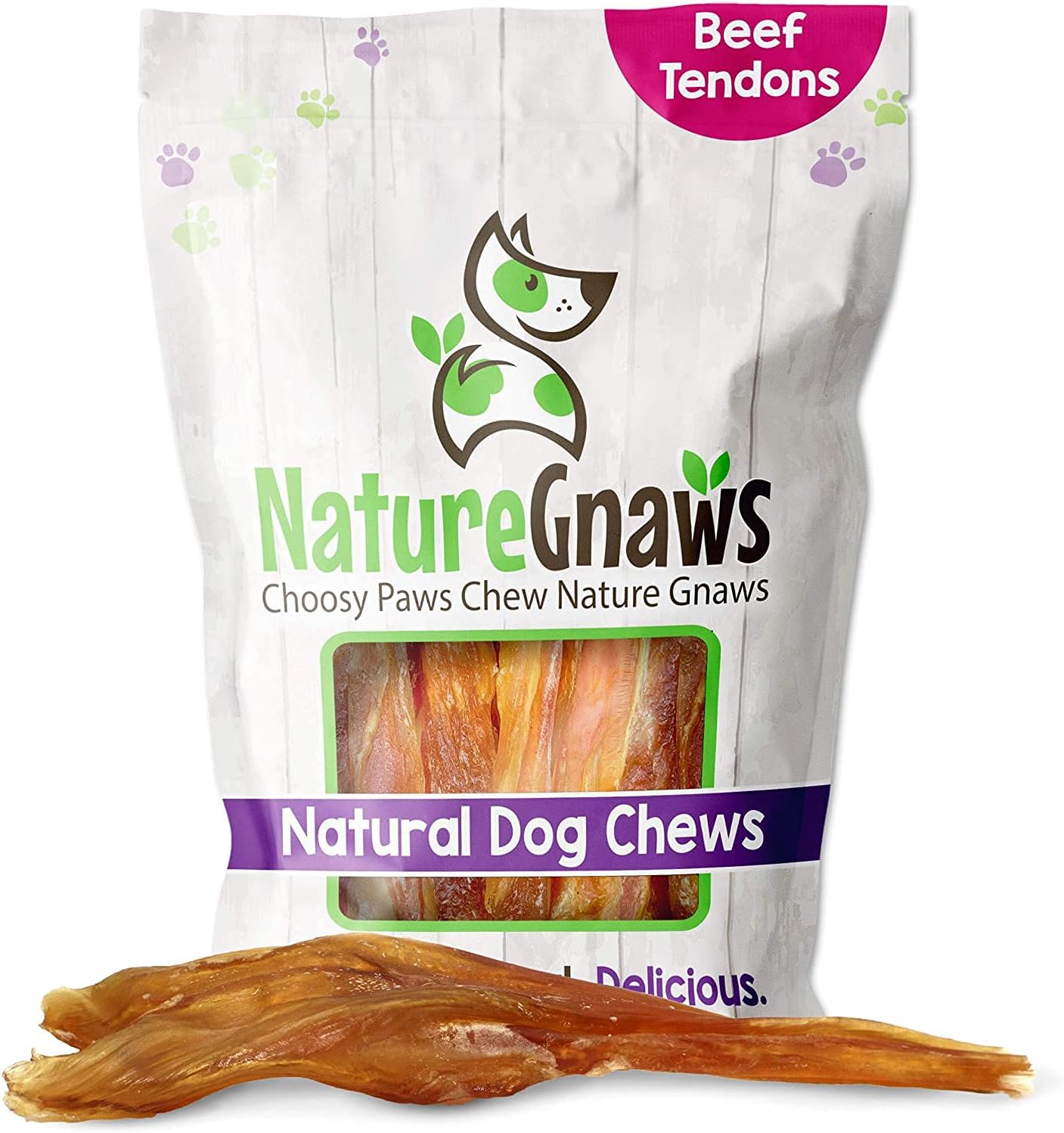 Nature Gnaws Beef Tendons For Dogs 7-11" (12 Count) - Long Lasting For Aggressive Chewers & Large Dogs - Natural Beef Jerky Dog Chew Bones - Rawhide Free