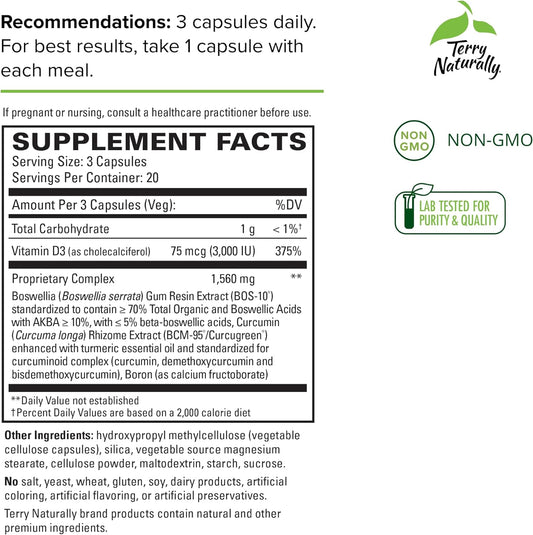 Terry Naturally Healthy Knees & Joints - 1,560 mg Curcumin & Boswellia Complex, 60 Capsules - Promotes Flexibility, Mobility, Strength & Comfort - Gluten-Free - 20 Servings
