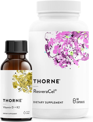 Thorne Cellular Support Bundle - Vitamin D + K2 Liquid And Resveracel - Support Healthy Bones, Muscles, And Aging