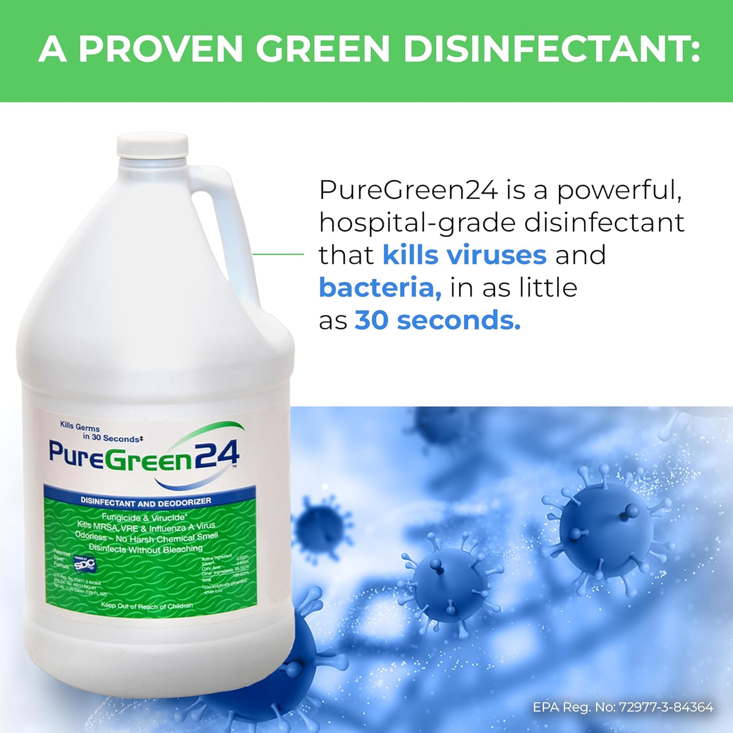 Puregreen24 Safe & Effective Disinfectant. Kills Deadly Germs Including Rsv Covid-19 Norovirus Mrsa Staph 2025 Flu Bird Flu Contains No Toxic Chemicals Odorless Child & Pet Safe 1 4Oz Spray Bottle : Health & Household