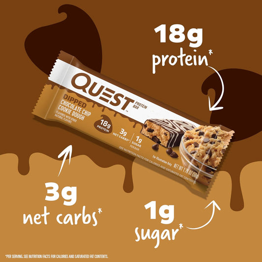 Quest Nutrition Dipped Chocolate Chip Cookie Dough Protein Bars, 1.76 Oz, 12 Ct