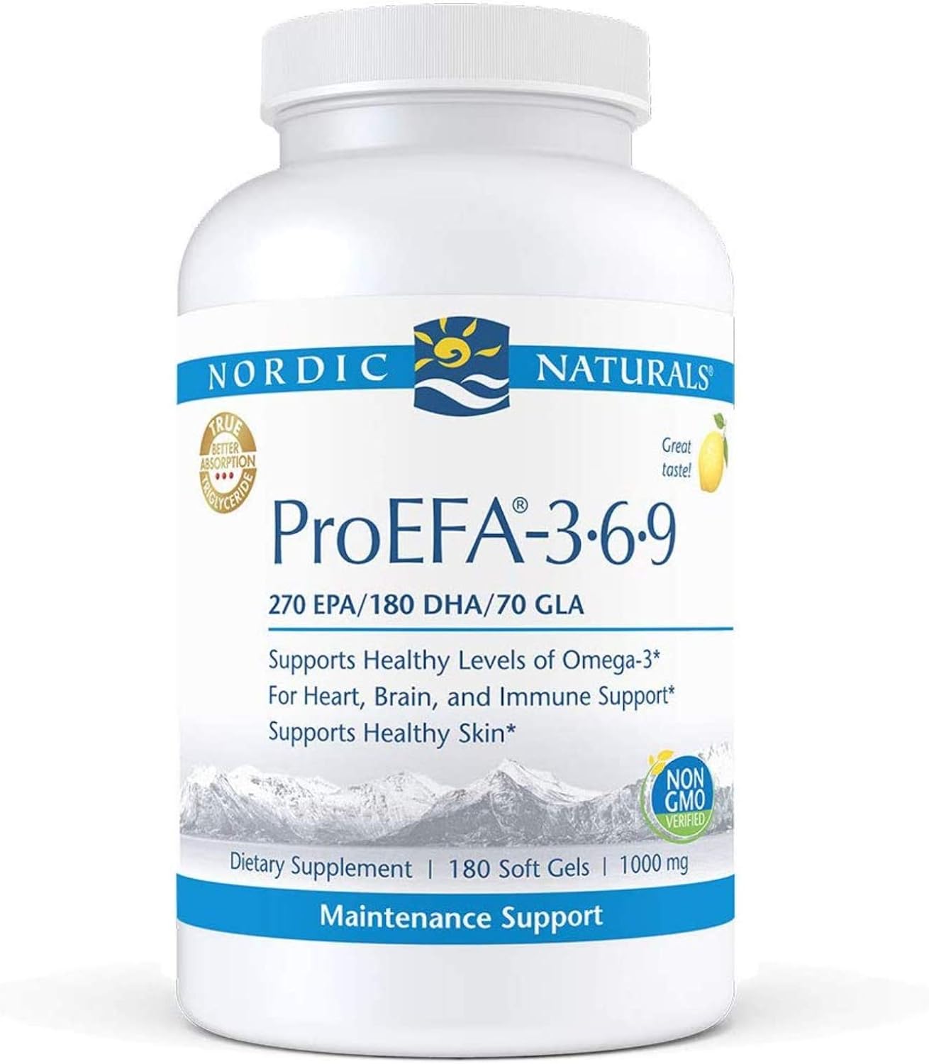 Nordic Naturals ProEFA 3-6-9, Lemon Flavor - 180 Soft Gels - 565 mg Omega-3 - EPA & DHA with Added GLA - Healthy Skin & Joints, Cognition, Positive Mood - Non-GMO - 90 Servings